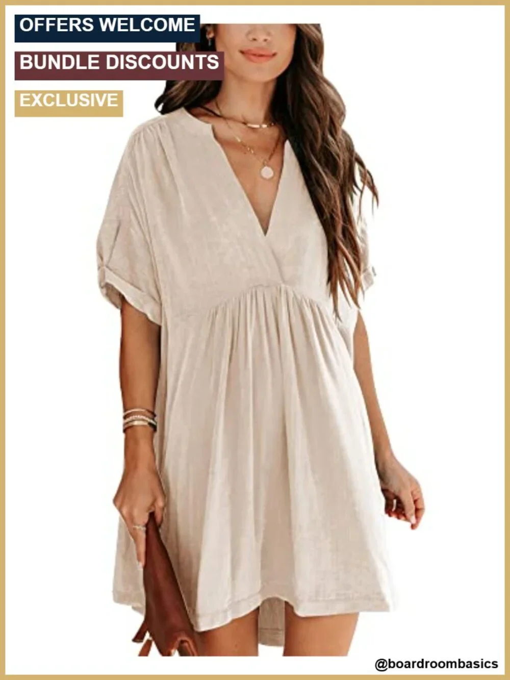 Women's Babydoll Short Sleeve Tunic Dress V-Neck Casual Loose